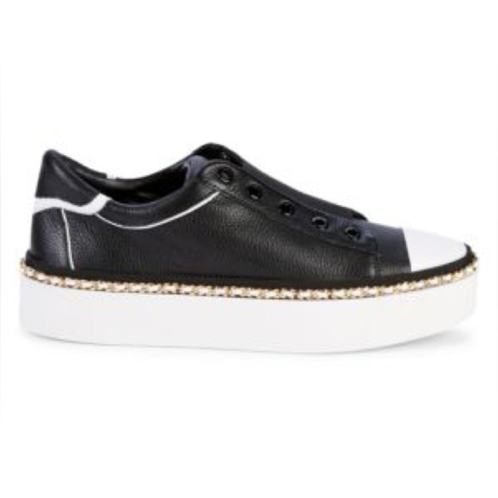 KARL LAGERFELD PARIS , Axelle Pebbled Leather Slip-On Platform Sneakers, size 7